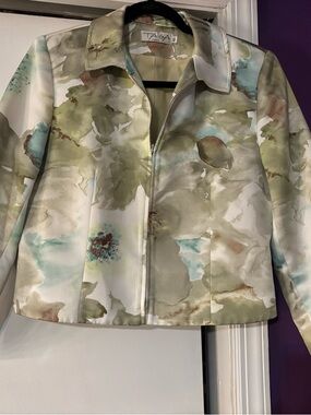 VTG Taiga Paris Women's Watercolor Print Lightweight Jacket - Sage & Cream NWOT